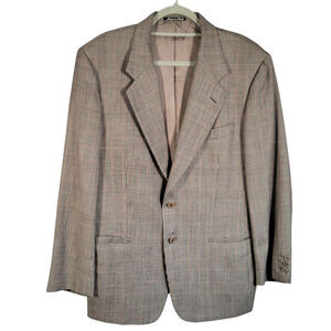 Vintage Valentino Uomo 40R Glen Plaid Blazer Gray Red Wool Italy
